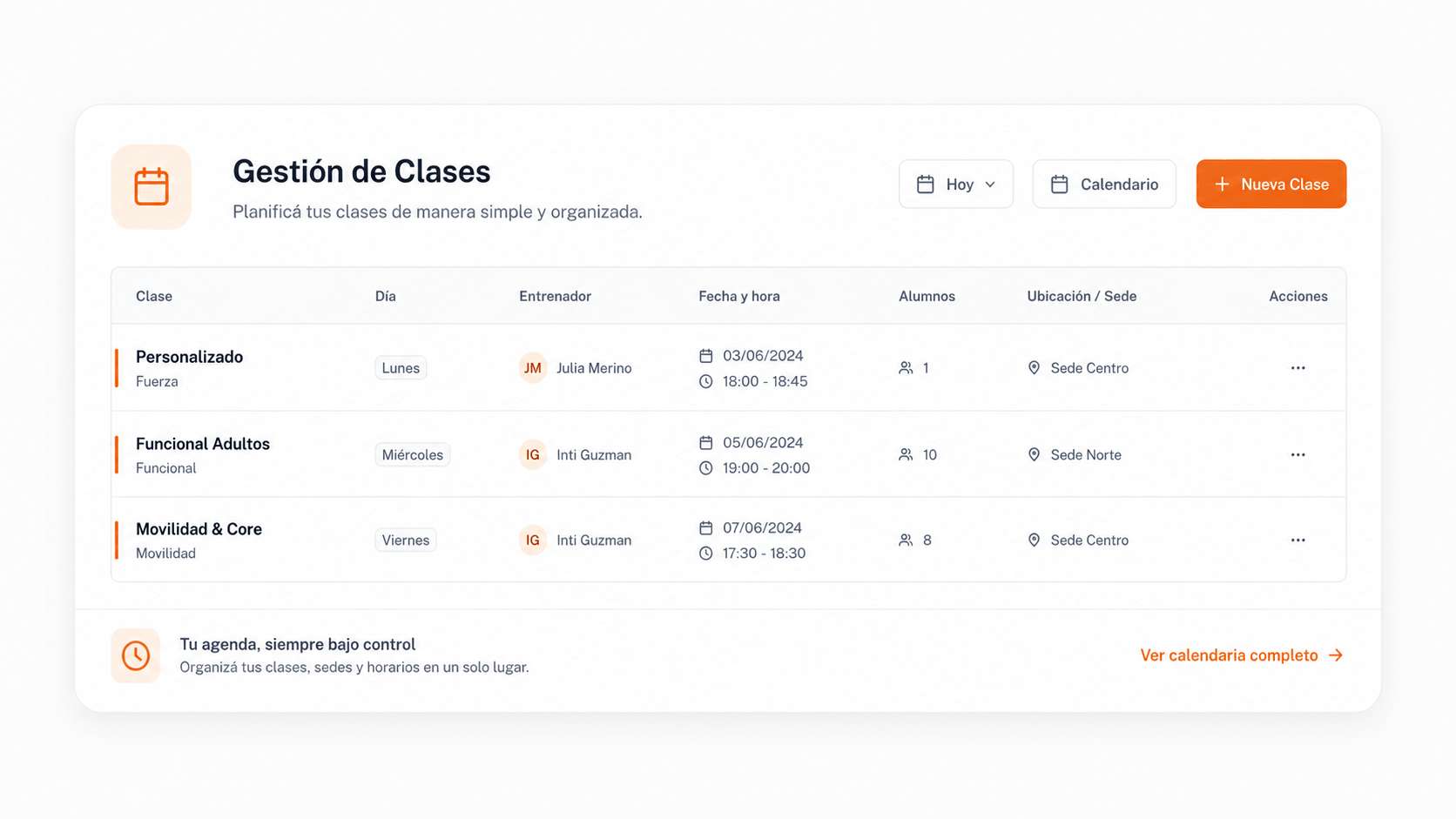 Horarios y clases en Brioforz