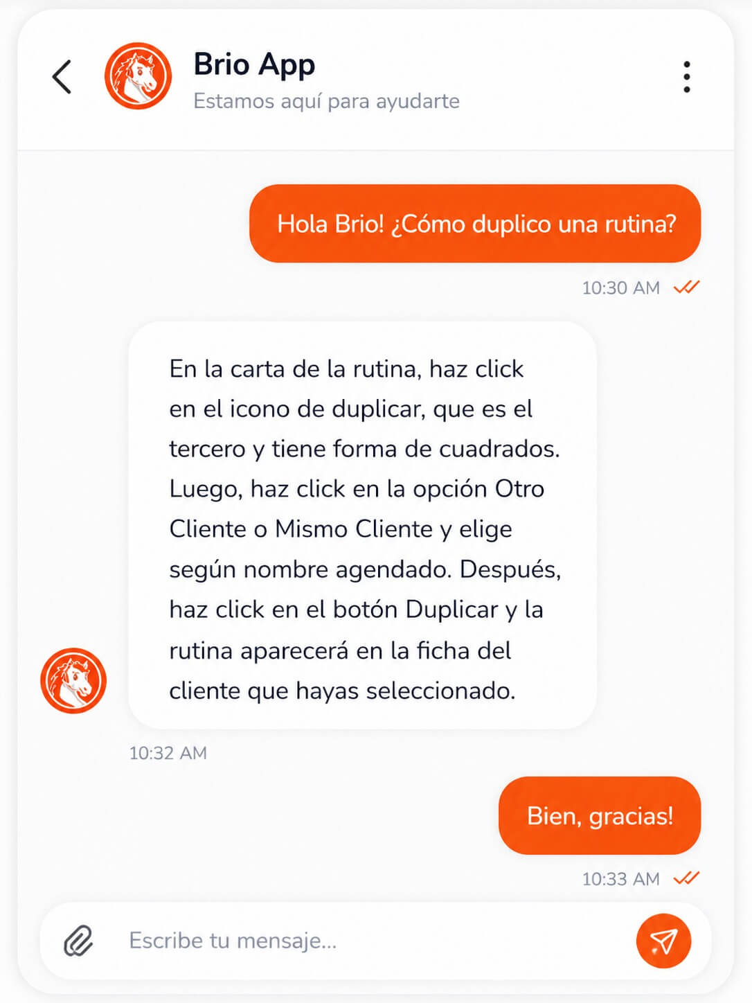 Asistente Brio en la app