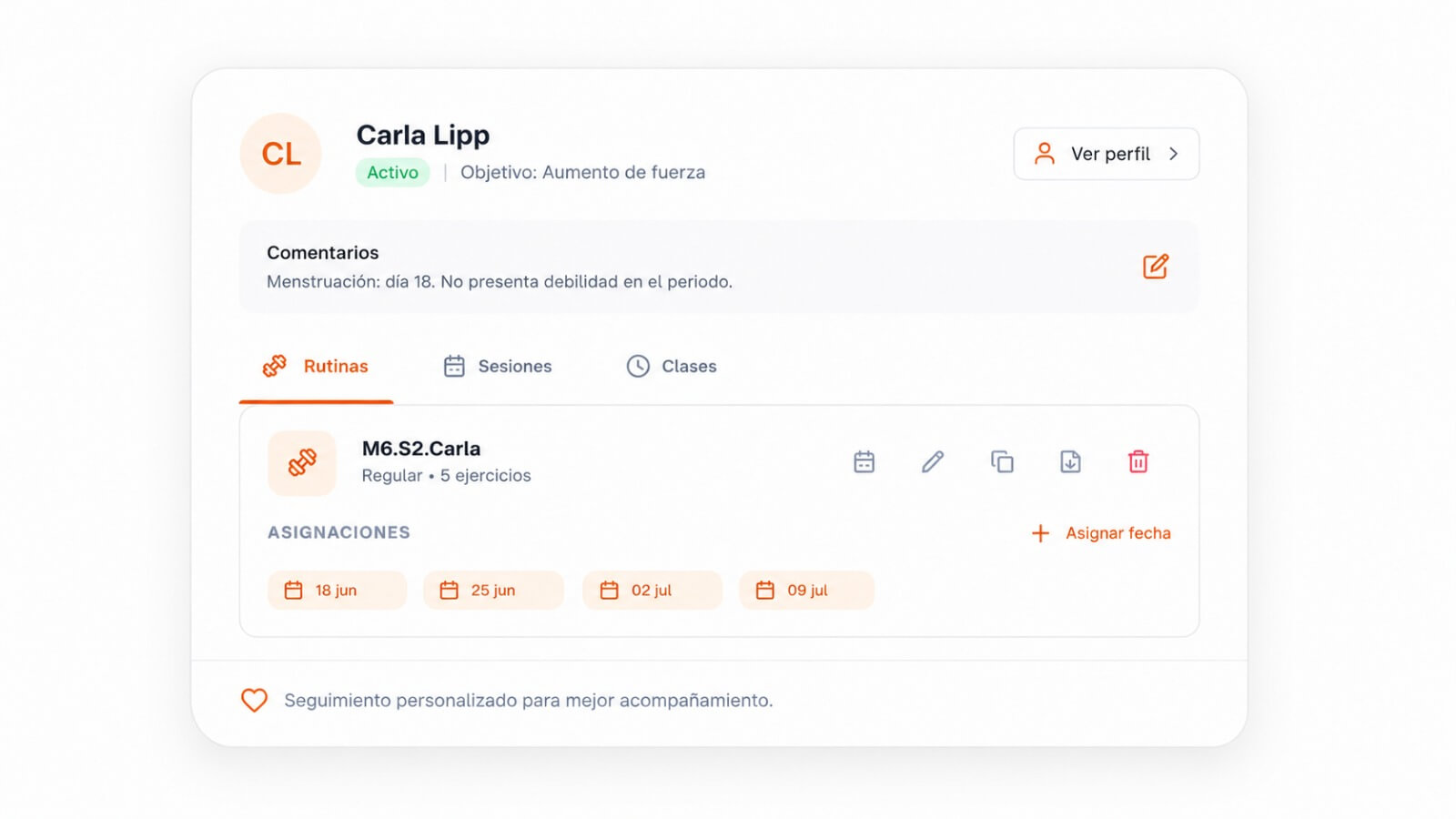 Rutinas y ficha del cliente en Brioforz